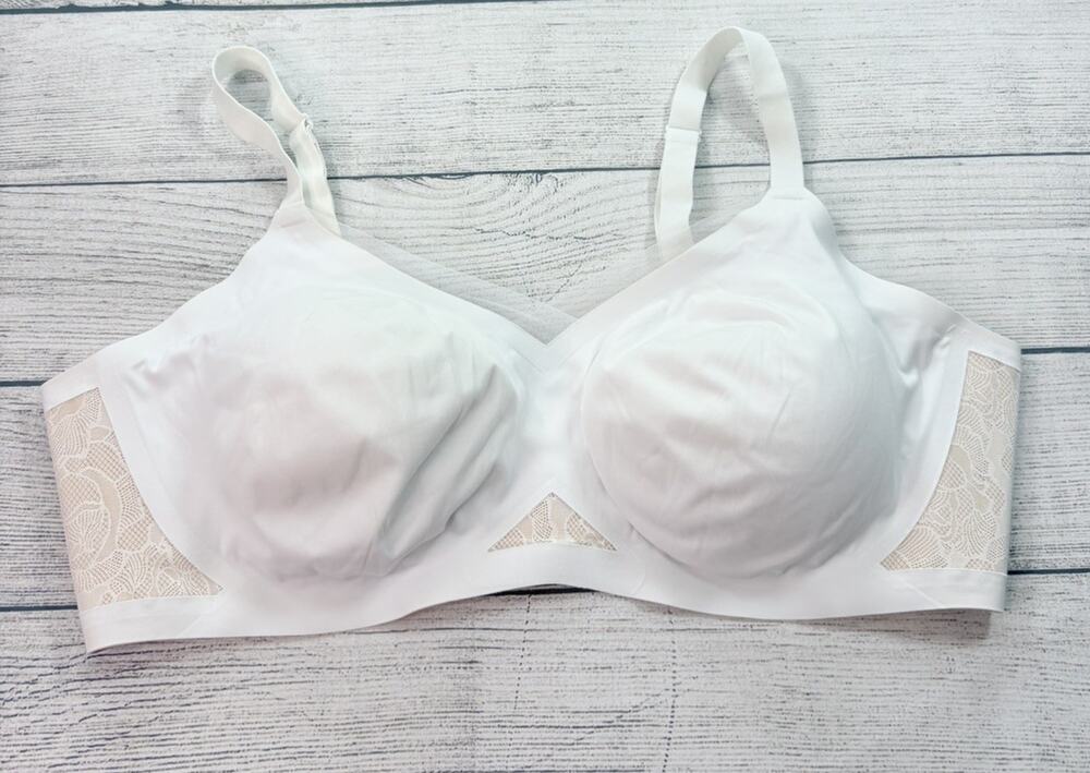 Honeylove CrossOver Lace Bra Wireless Smooth Support Comfort White Size 3X
